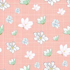 Magnolia flowers seamless pattern on pink stripes. vector illustration