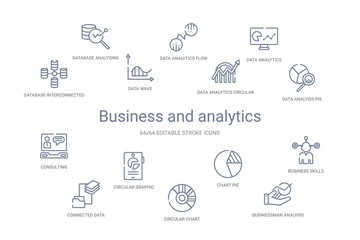 business and analytics concept 14 outline icons