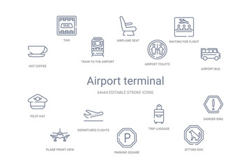 airport terminal concept 14 outline icons