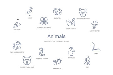 animals concept 14 outline icons