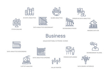 Fototapeta na wymiar business concept 14 outline icons