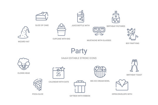 party concept 14 outline icons