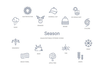 season concept 14 outline icons