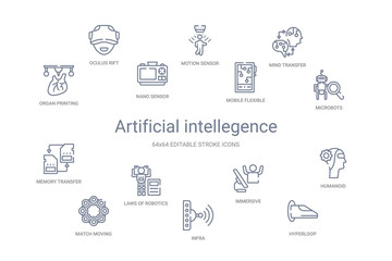 artificial intellegence concept 14 outline icons