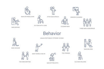 Obraz na płótnie Canvas behavior concept 14 outline icons