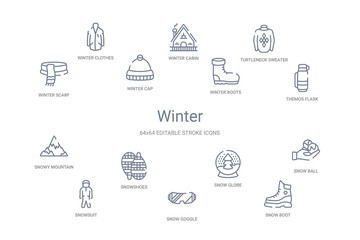 winter concept 14 outline icons