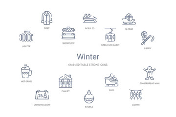 winter concept 14 outline icons