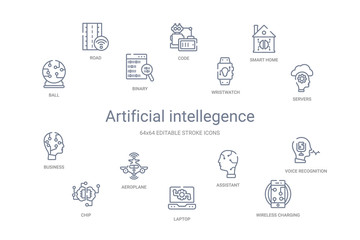 artificial intellegence concept 14 outline icons