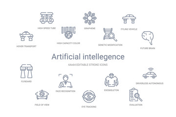 artificial intellegence concept 14 outline icons