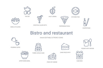 bistro and restaurant concept 14 outline icons