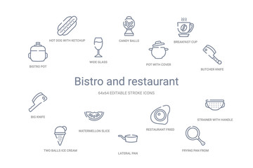 bistro and restaurant concept 14 outline icons