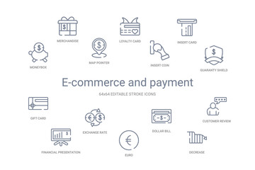 e-commerce and payment concept 14 outline icons