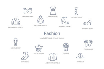 fashion concept 14 outline icons - obrazy, fototapety, plakaty