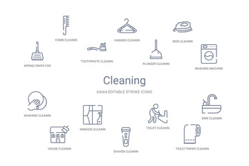 cleaning concept 14 outline icons