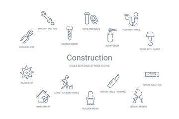 construction concept 14 outline icons