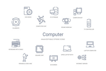 computer concept 14 outline icons