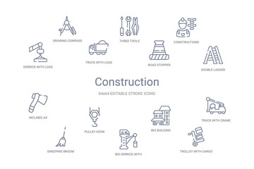 Fototapeta na wymiar construction concept 14 outline icons