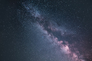 deep night sky with stars and milky way. astrophotography. summer august sky nebula.