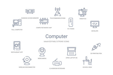 computer concept 14 outline icons