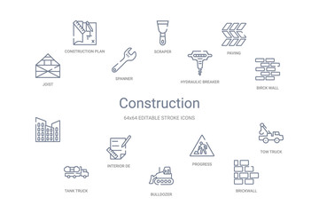 construction concept 14 outline icons - obrazy, fototapety, plakaty