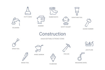 construction concept 14 outline icons