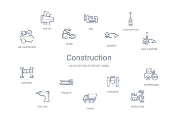 construction concept 14 outline icons