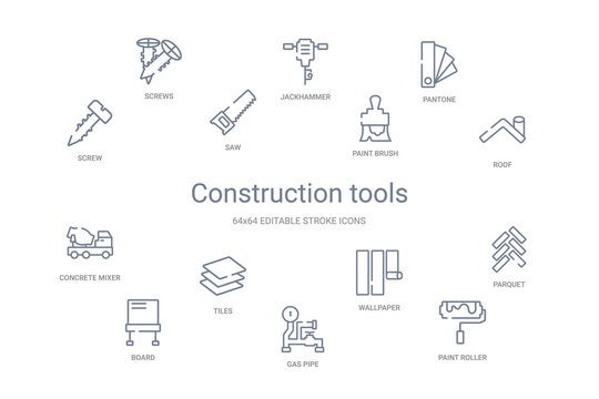 construction tools concept 14 outline icons