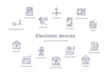 electronic devices concept 14 outline icons
