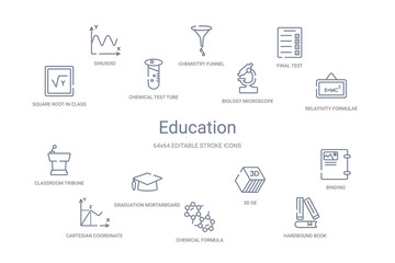 education concept 14 outline icons
