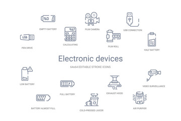 electronic devices concept 14 outline icons