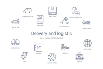 delivery and logistic concept 14 outline icons