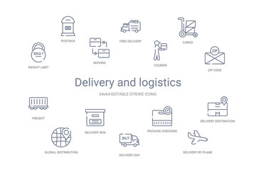 delivery and logistics concept 14 outline icons