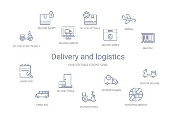 delivery and logistics concept 14 outline icons