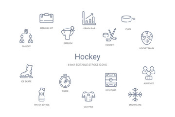 hockey concept 14 outline icons