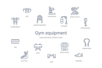 gym equipment concept 14 outline icons