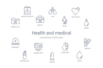 health and medical concept 14 outline icons