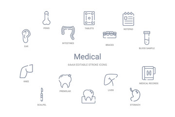 medical concept 14 outline icons