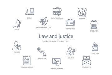law and justice concept 14 outline icons