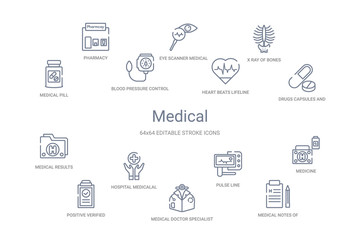 medical concept 14 outline icons