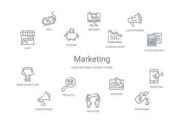 marketing concept 14 outline icons