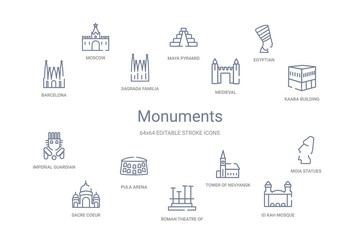 Fototapeta na wymiar monuments concept 14 outline icons
