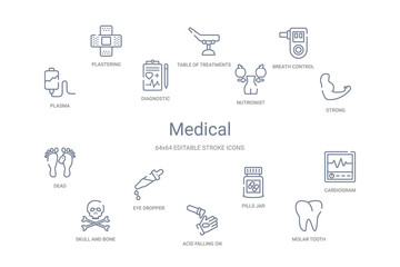 medical concept 14 outline icons