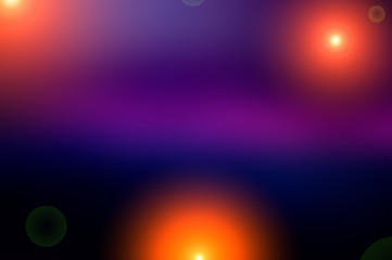 Abstract blurred background and light flash of light. Dark blue and purple, orange spot.