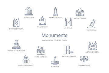 monuments concept 14 outline icons