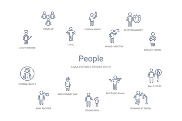 people concept 14 outline icons
