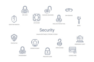 security concept 14 outline icons