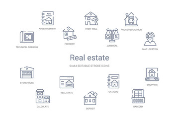 real estate concept 14 outline icons