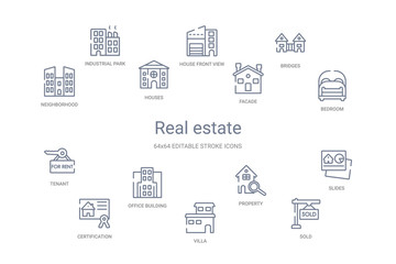 real estate concept 14 outline icons