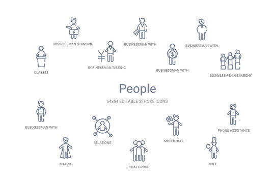 people concept 14 outline icons