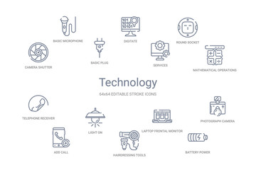 technology concept 14 outline icons